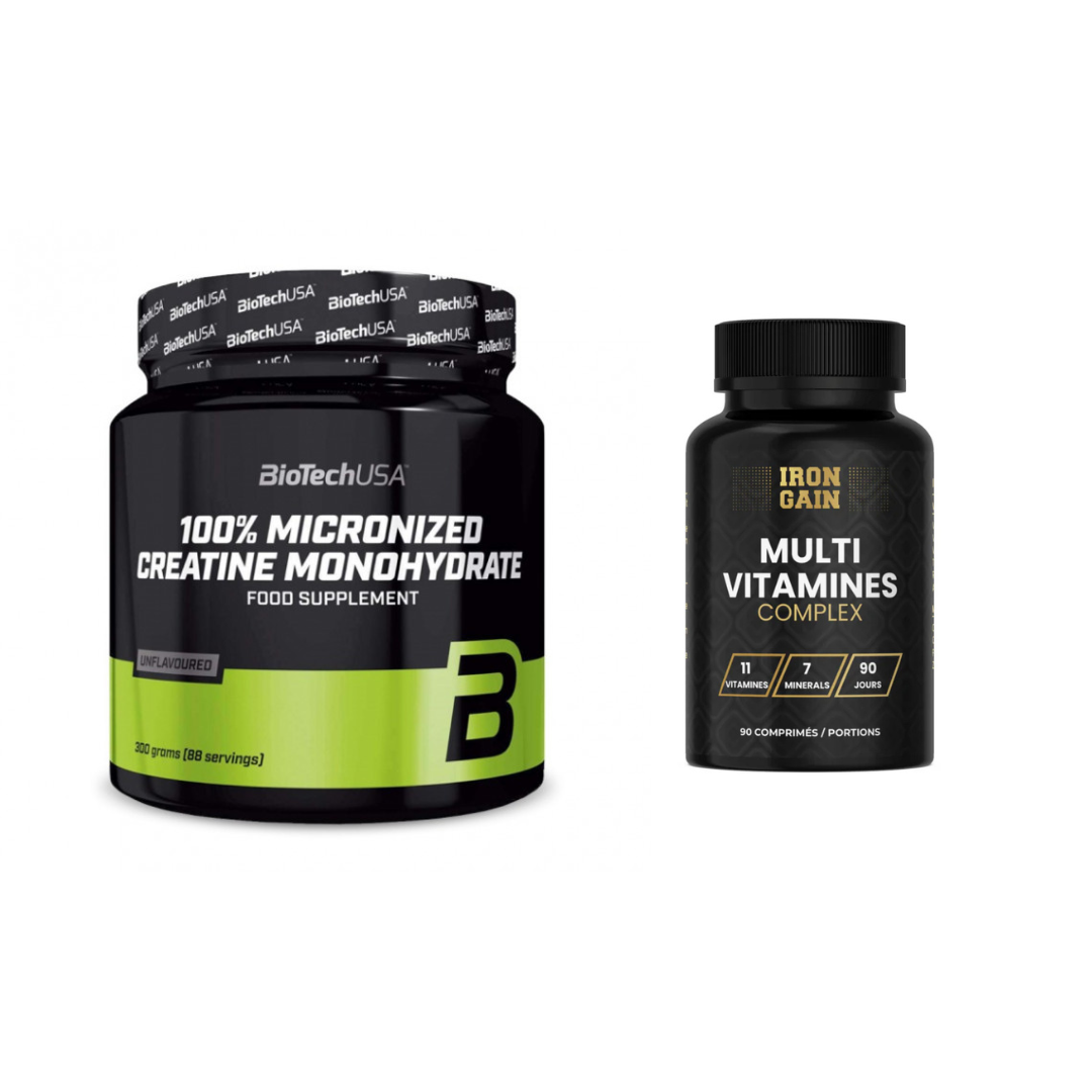 PACK - MULTI VITAMINES 90 PORTION + 100% CREATINE MONOHYDRATE MICRONISE 300G BIOTECH USA