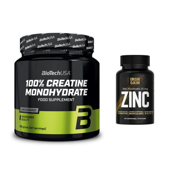 Pack Spécial – Biotech Creatine 500g + Zinc pour Puissance et Immunité + Programme d’Entraînement