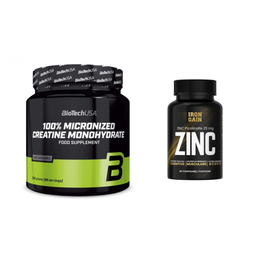 PACK - ZINC PICOLINATE 25mg 60 PORTIONS + 100% CREATINE MONOHYDRATE MICRONISE 300G BIOTECH USA — vue 1