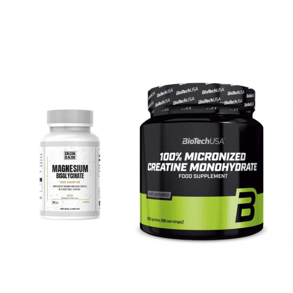 PACK - Magnésium Bisglycinate 300 mg – Haute absorption – 60 gélules végétales  + 100% CREATINE MONOHYDRATE MICRONISE 300G BIOTECH USA