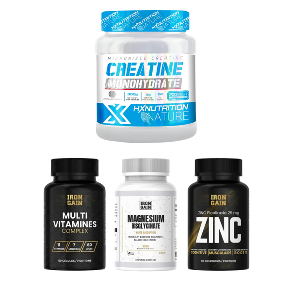 Pack Performance Iron Gain & HX Nutrition – Créatine, Multivitamines, Magnésium & Zinc