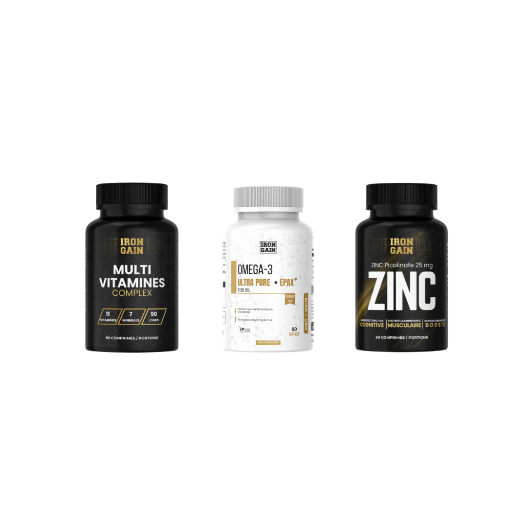 Pack Santé Quotidienne — Multivitamines 60 jours + Oméga-3 Ultra Pure EPAX + Zinc Picolinate 25 mg | Iron Gain