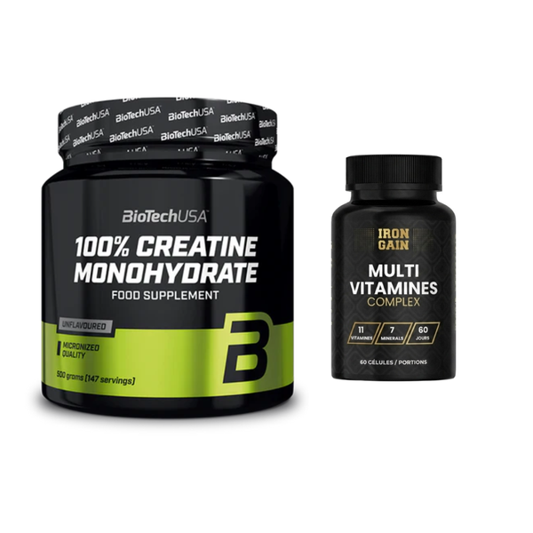 Pack Spécial – Biotech Creatine 500g + Multivitamines (60 capsules) + Programme d’Entraînement